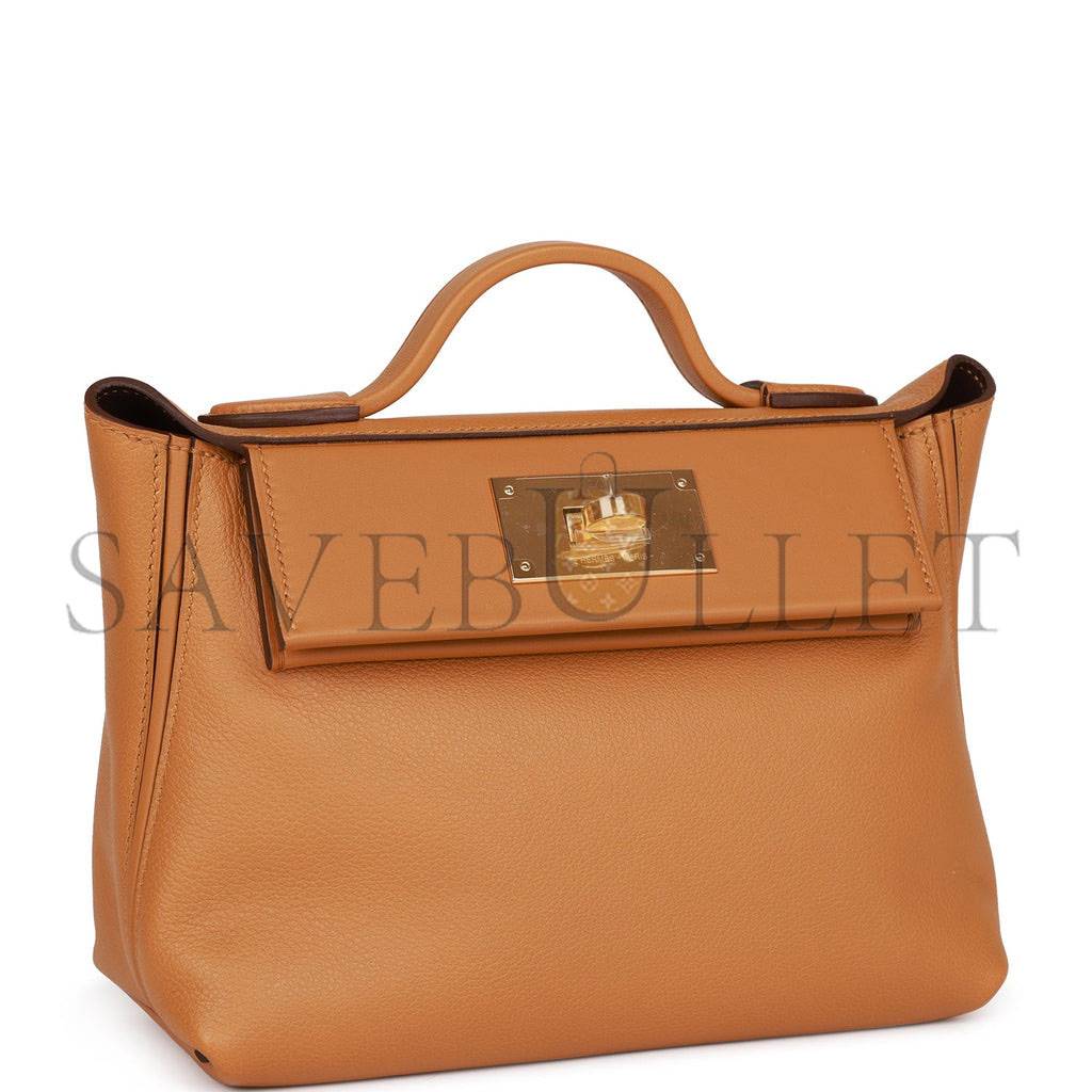 H**mes mini 2424 bag caramel evercolor and sesame swift verso gold hardware (23*17*11cm)