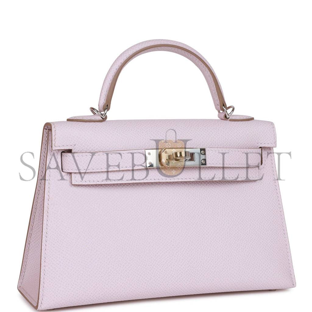 H**mes mini kelly sellier 20 mauve pale epsom palladium hardware (19*12*5.5cm)