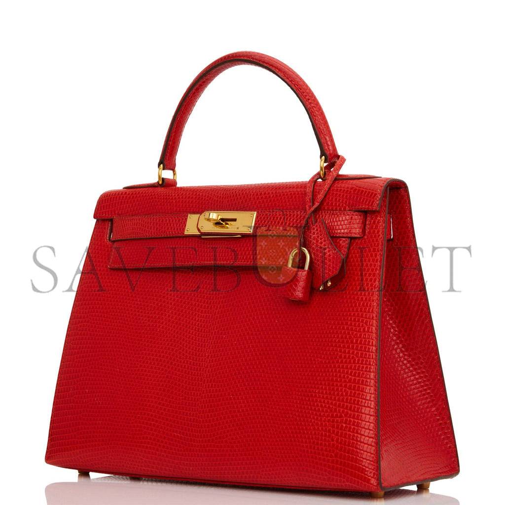 H**mes kelly sellier 28 rouge vif lizard niloticus gold hardware (28*22*10cm)