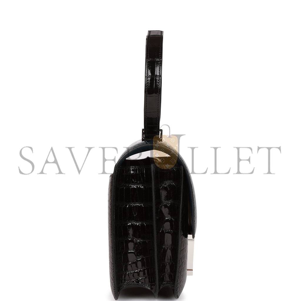 H**mes constance 24 tri-color black, bleu baltique and vert rousseau shiny alligator palladium hardware (24cm)