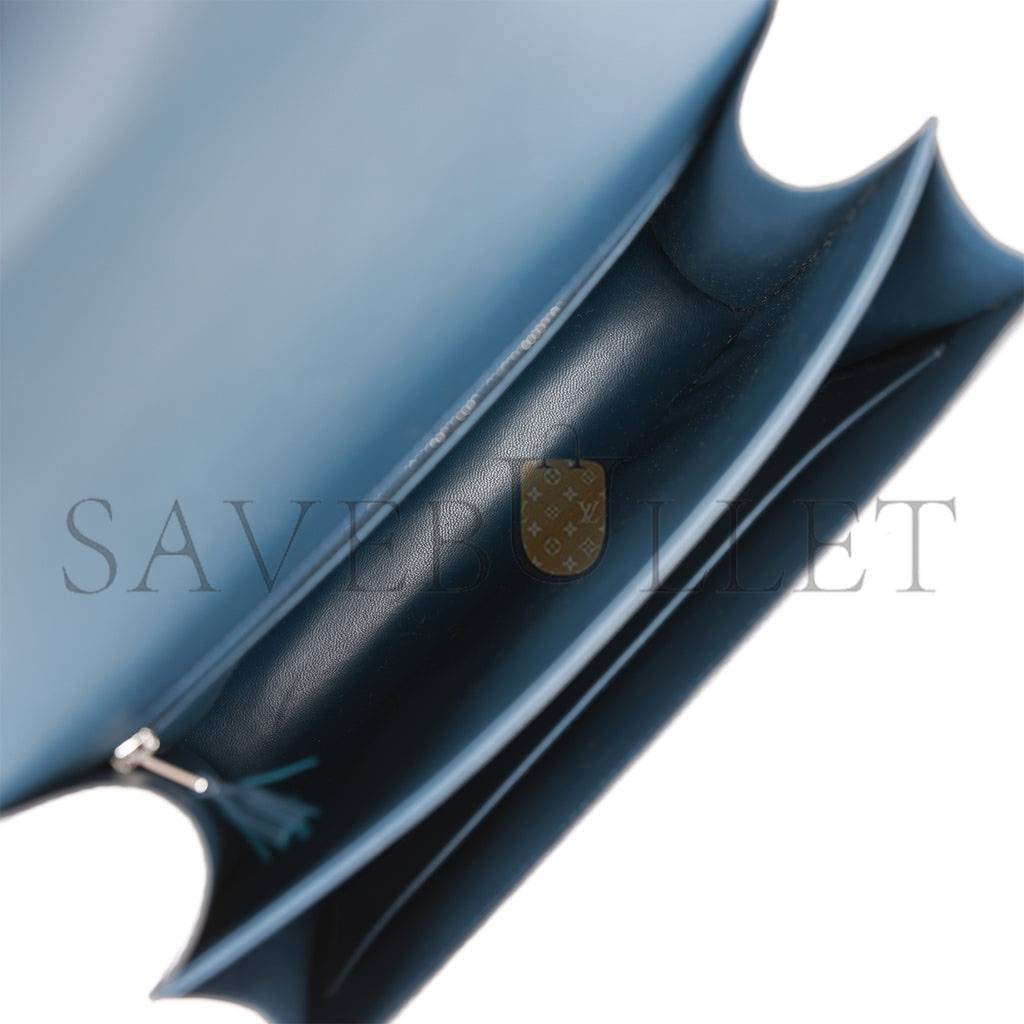 H**mes constance 24 tri-color black, bleu baltique and vert rousseau shiny alligator palladium hardware (24cm)