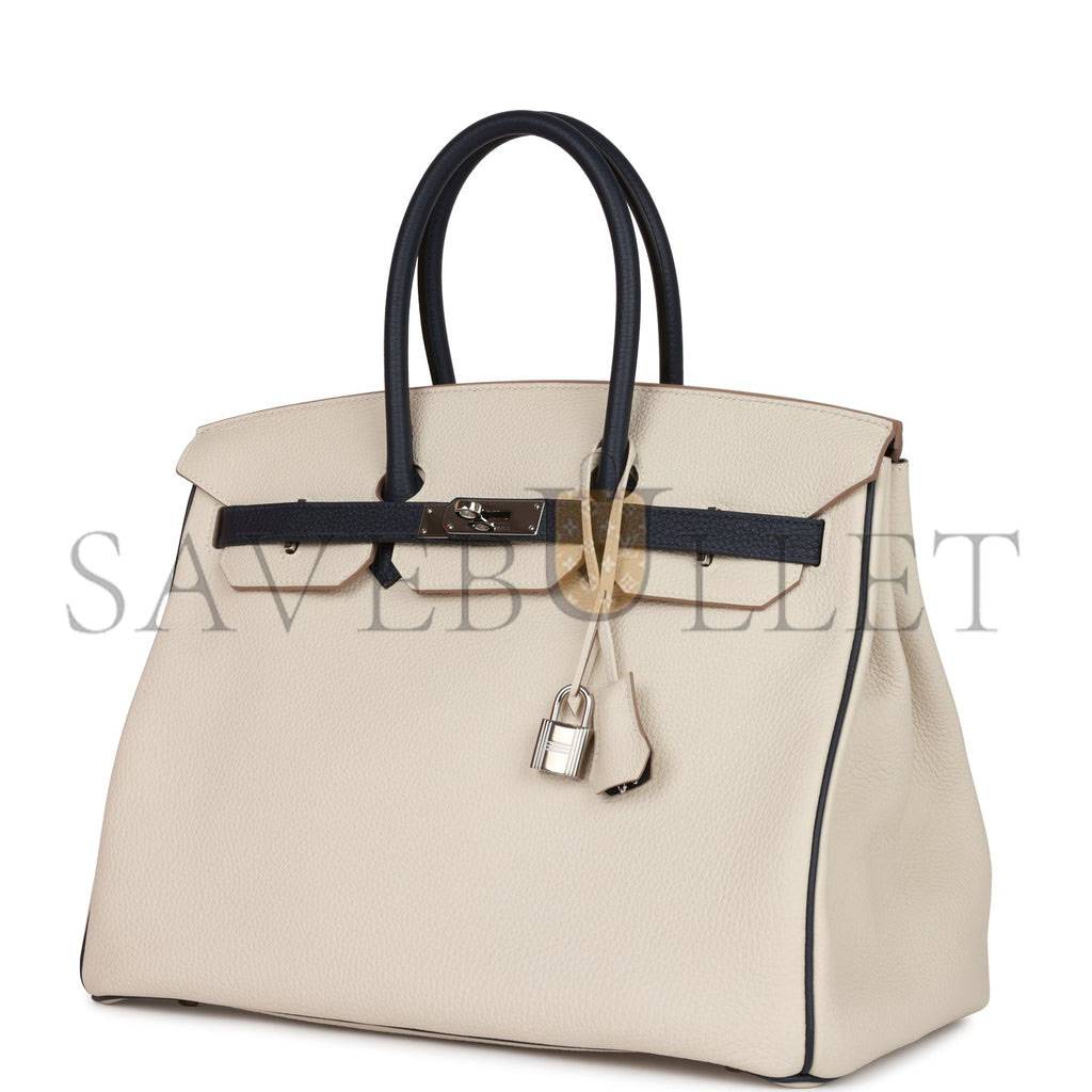 H**mes special order (hss) birkin 35 craie and bleu nuit togo palladium hardware (35*25*18cm)