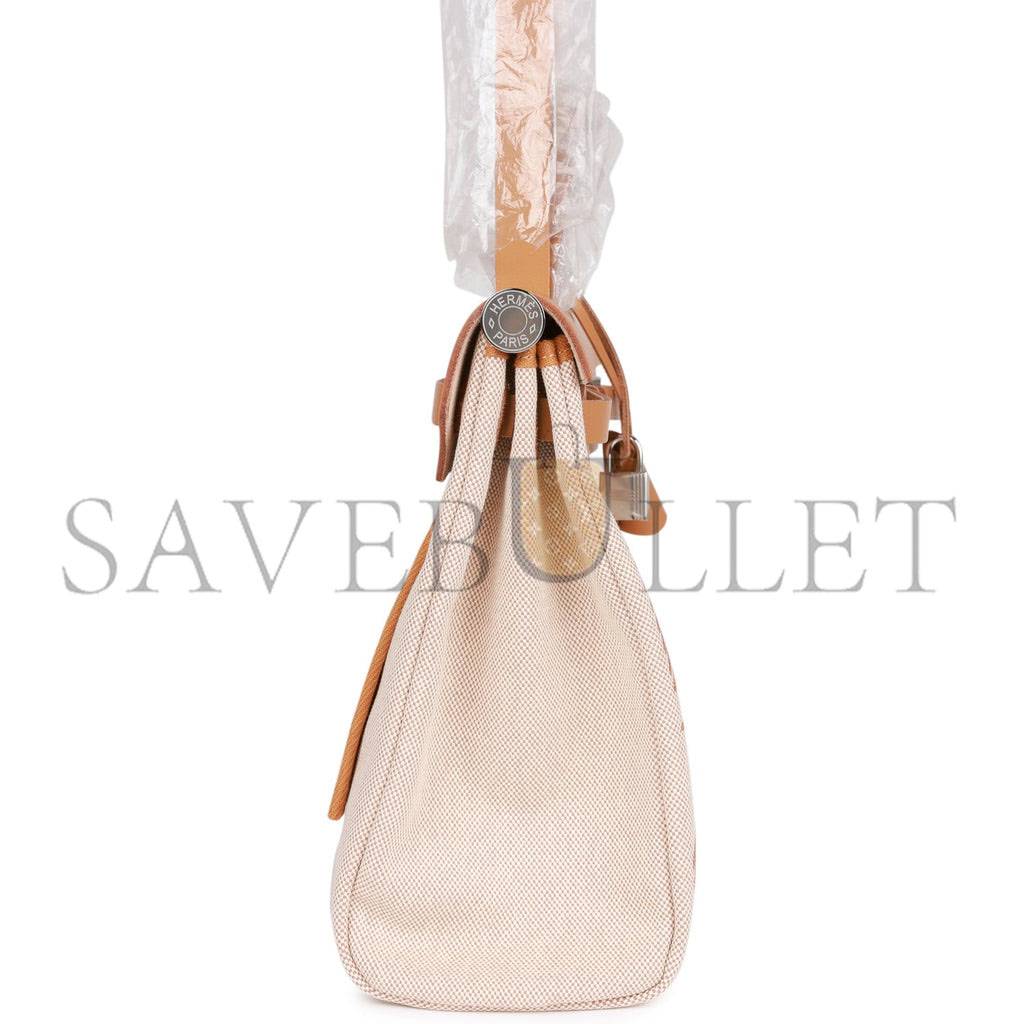 H**mes herbag zip pm 31 brides de gala toile h berline natural sable palladium hardware(30*27*11cm)