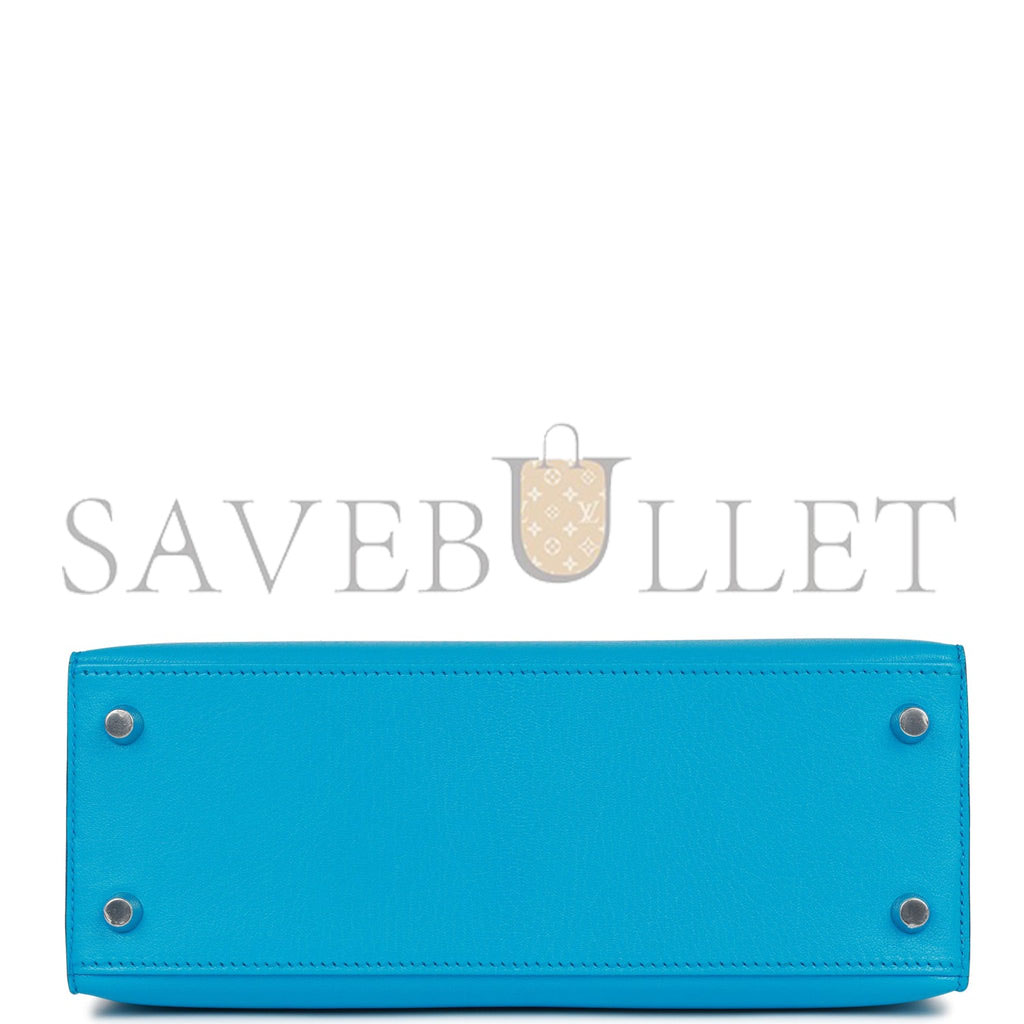 H**mes kelly sellier 25 bleu frida chevre palladium hardware (25*17*7cm)