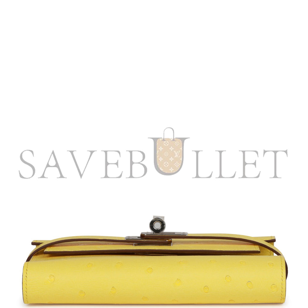 H**mes medium kelly depliant wallet jaune citron ostrich palladium hardware (15*10*3cm)
