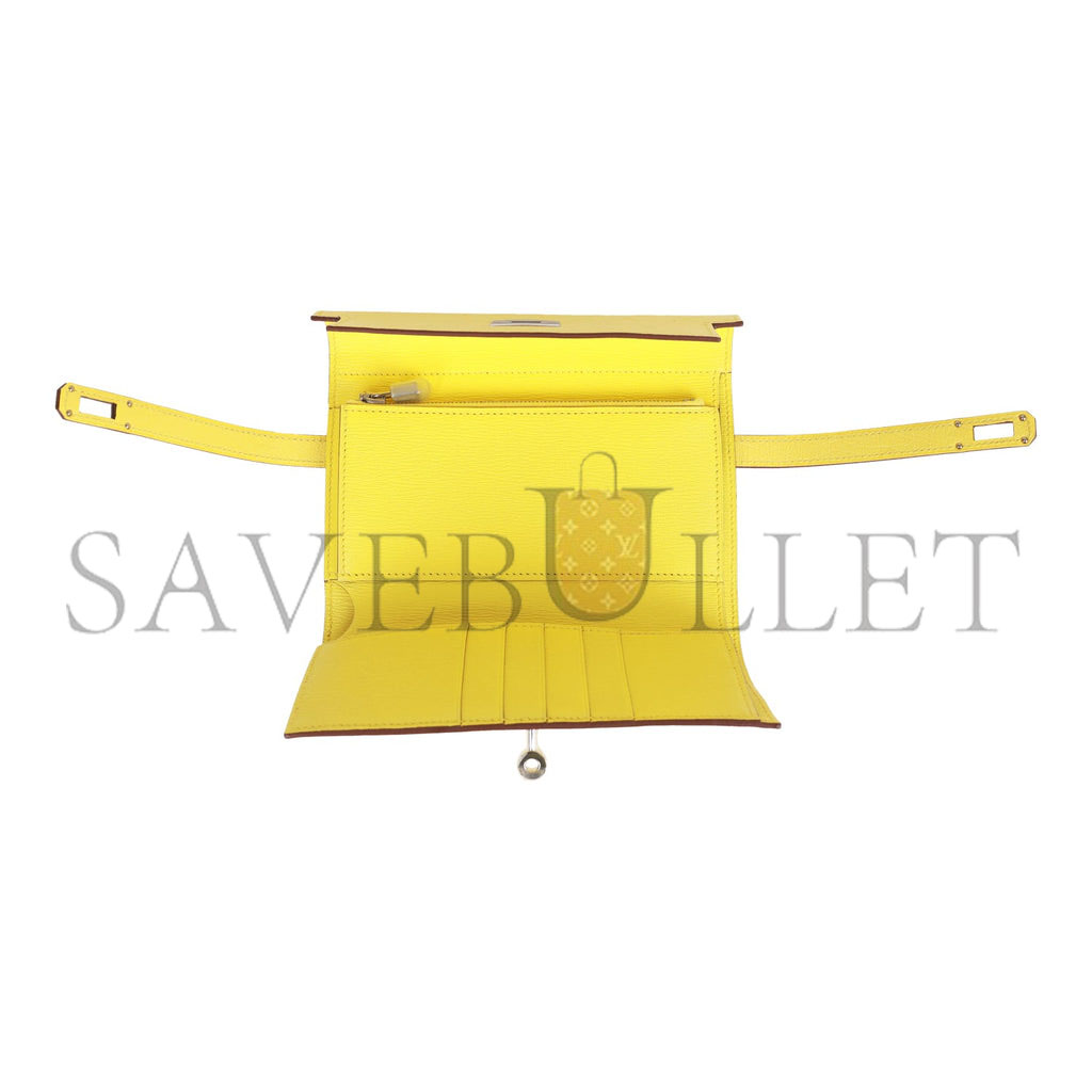H**mes medium kelly depliant wallet jaune citron ostrich palladium hardware (15*10*3cm)