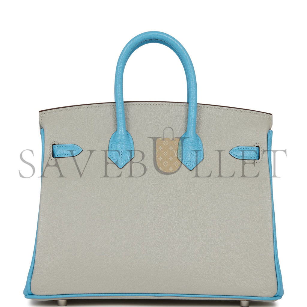 H**mes special order (hss) birkin 25 gris perle and bleu du nord chÈvre brushed palladium hardware handmade (25cm)