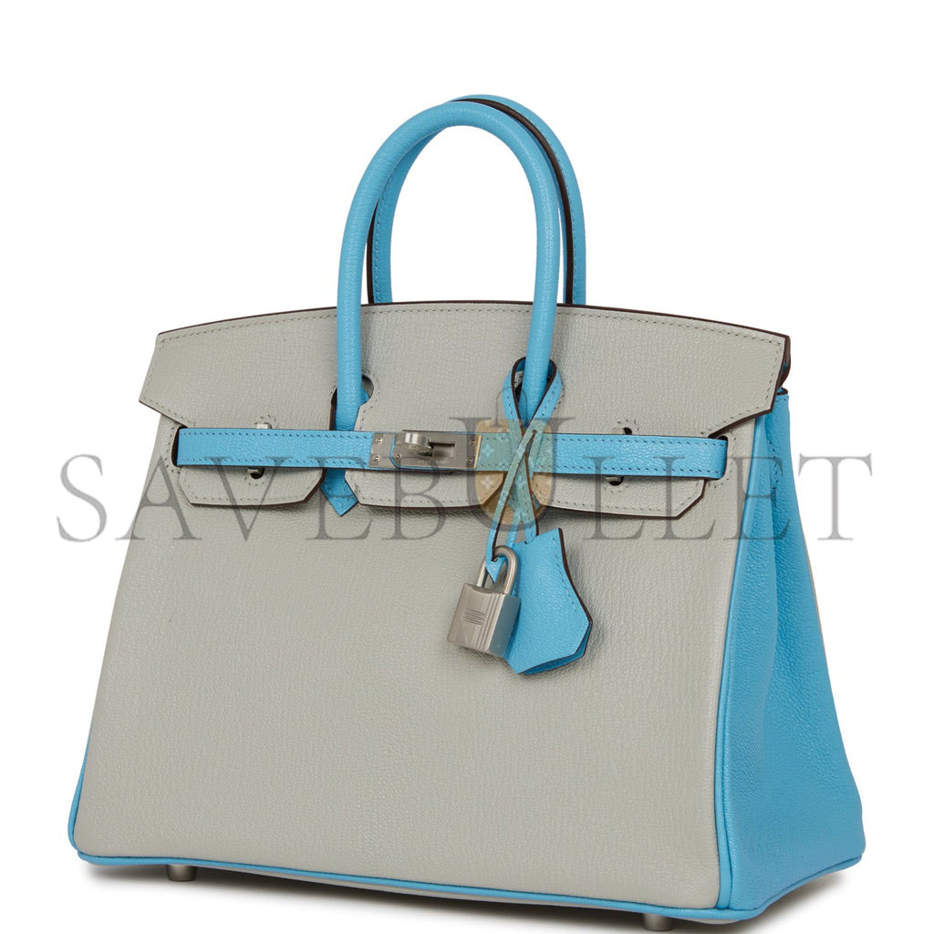 H**mes special order (hss) birkin 25 gris perle and bleu du nord chÈvre brushed palladium hardware handmade (25cm)