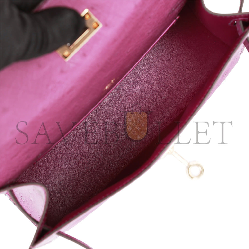 H**mes kelly pochette anemone ostrich permabrass hardware (22*12*13cm)