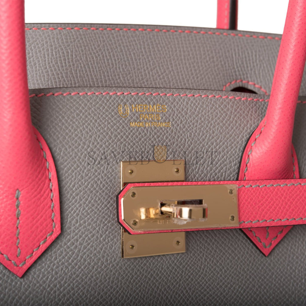 H**mes special order (hss) birkin 30 gris mouette and rose azalee epsom permabrass hardware( 30cm*22*16cm)