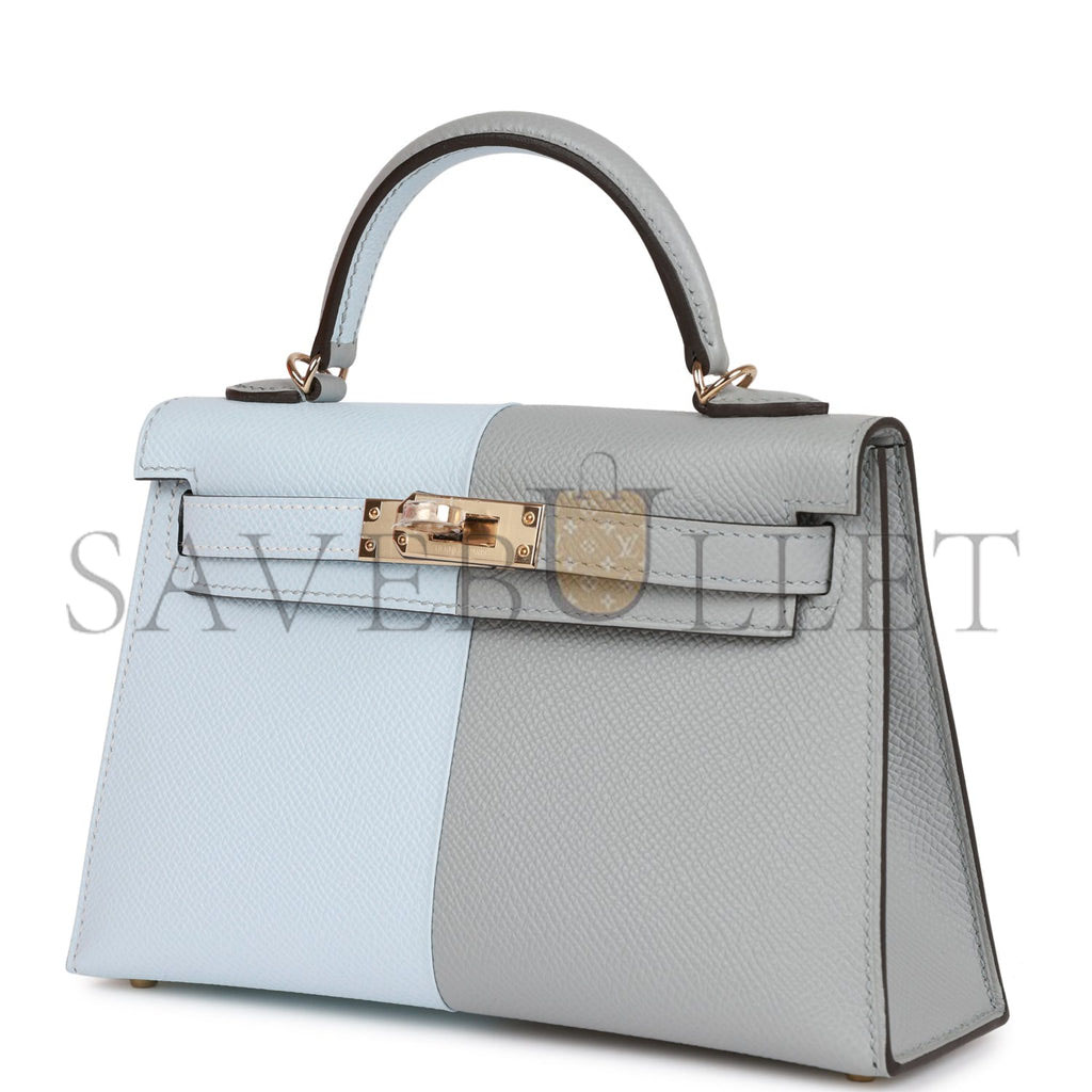 H**mes special order (hss) kelly mini sellier 20 casaque bleu brume and gris meyer epsom permabrass hardware (19*12*5.5cm)
