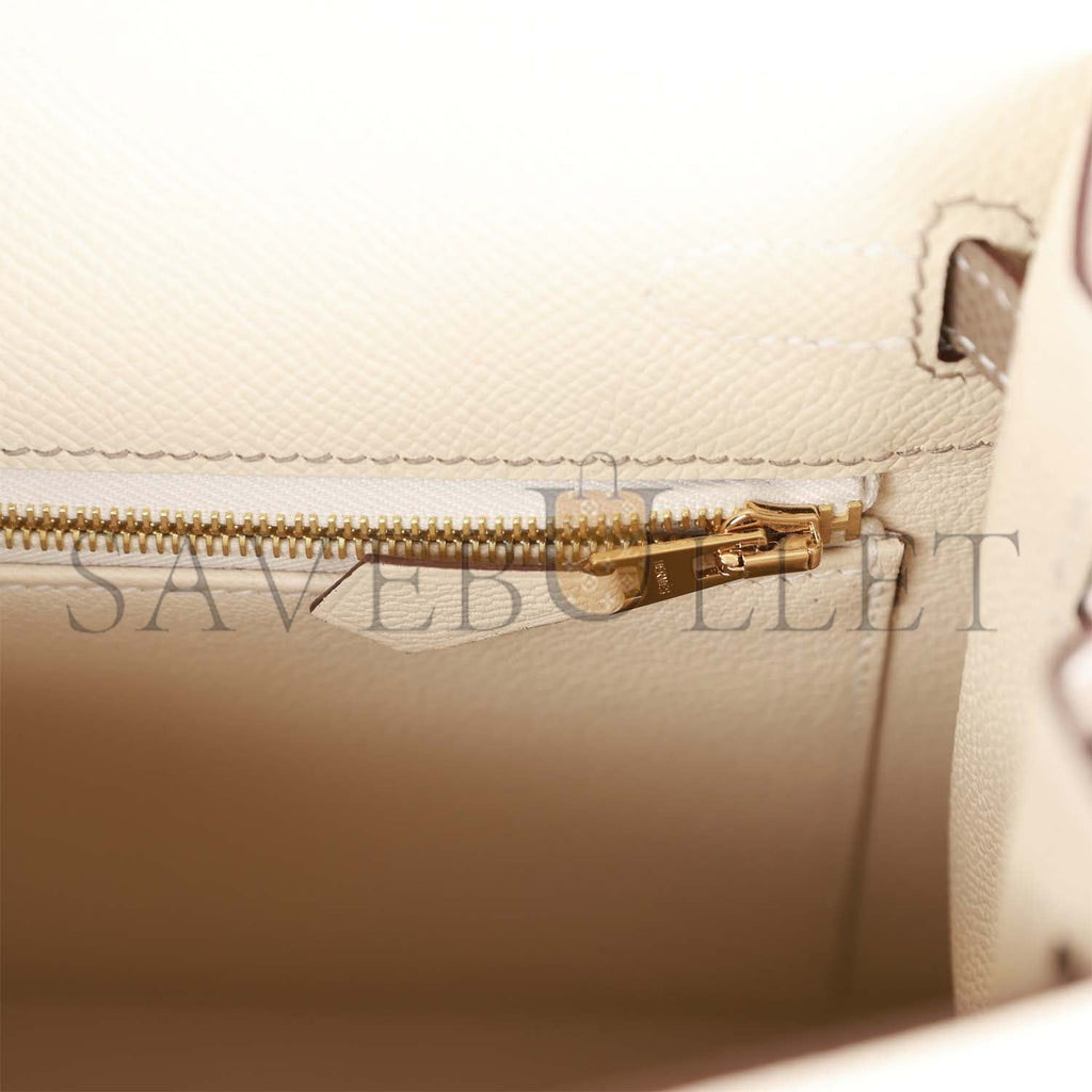 H**mes special order (hss) kelly sellier 25 craie and gris asphalte epsom brushed gold hardware handmade (25*17*7cm)