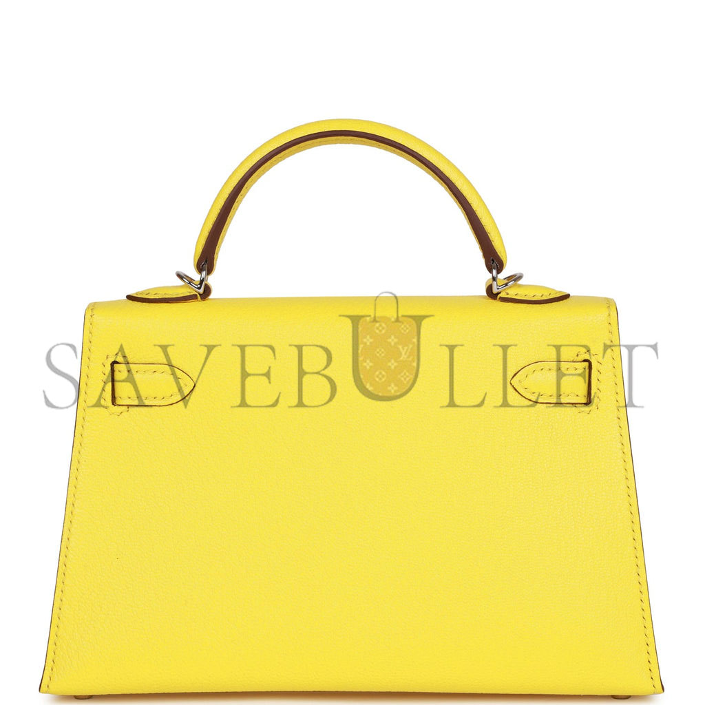 H**mes mini kelly sellier 20 jaune citron chÈvre palladium hardware (19*12*5.5cm)