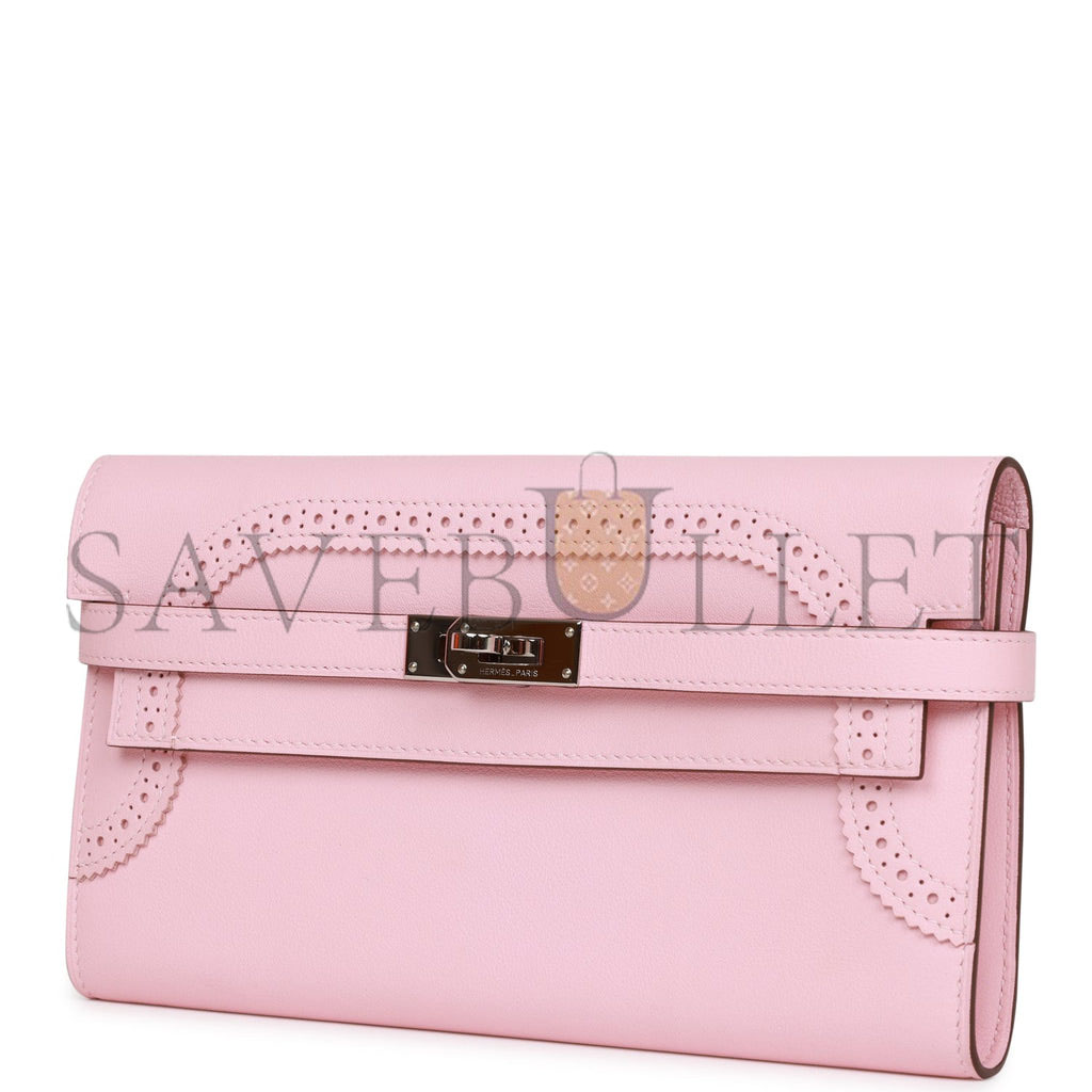 H**mes ghillies kelly wallet rose sakura swift palladium hardware (20cm)