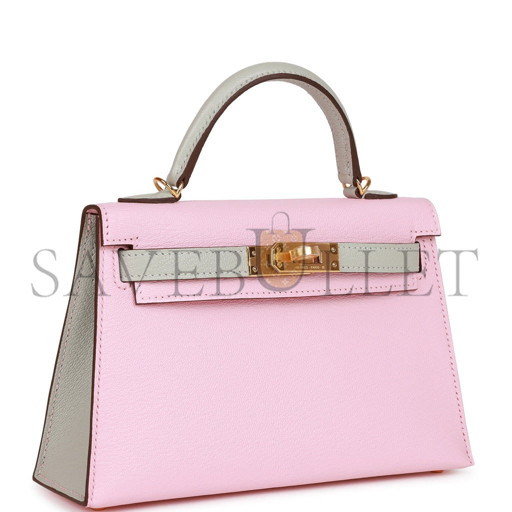 H**mes special order (hss) kelly sellier 20 rose sakura and gris perle chevre gold hardware (19*12*5.5cm)