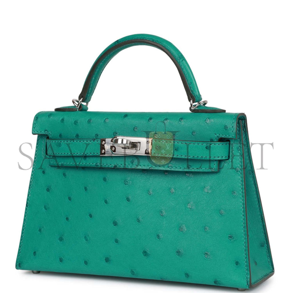 H**mes mini kelly sellier 20 vert verone ostrich palladium hardware(19*12*5.5cm)