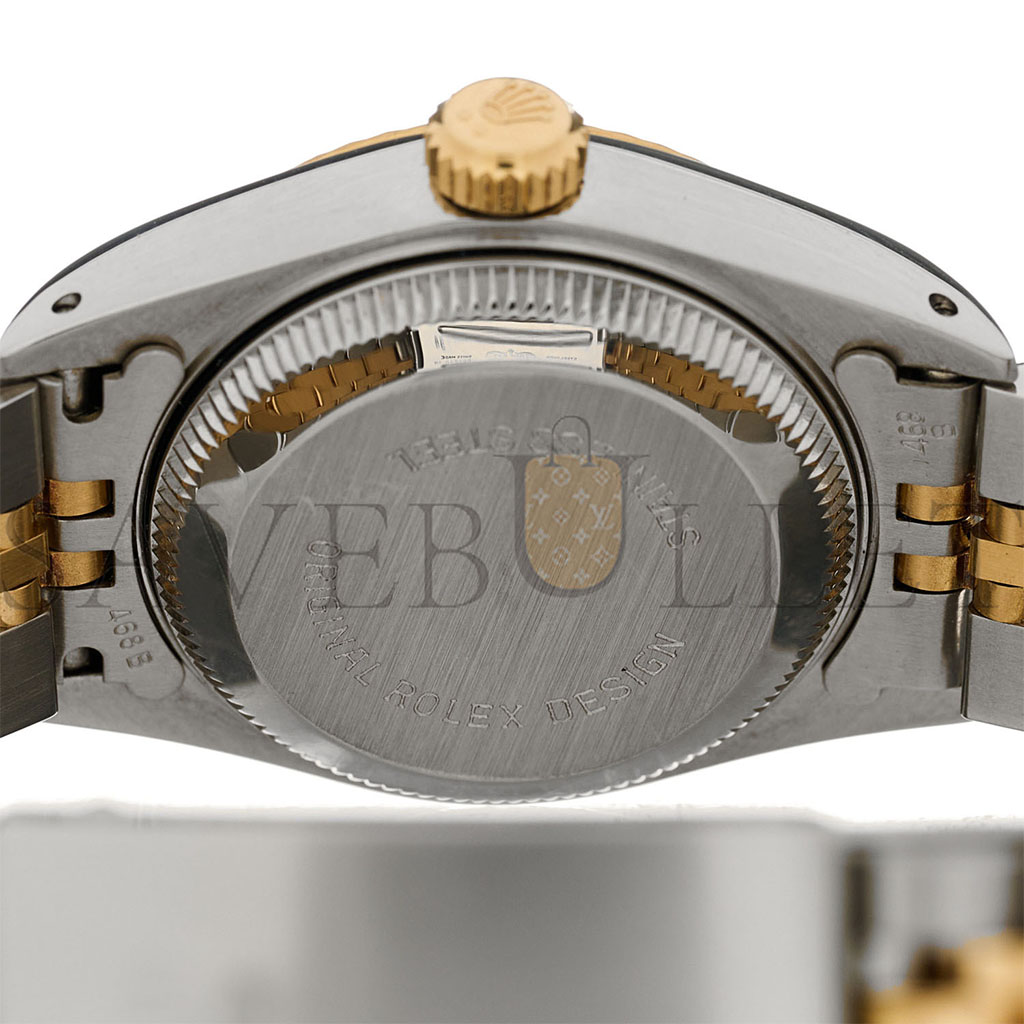 R*l*x stainless steel 18k yellow gold 26mm oyster perpetual datejust watch champagne roman 69173