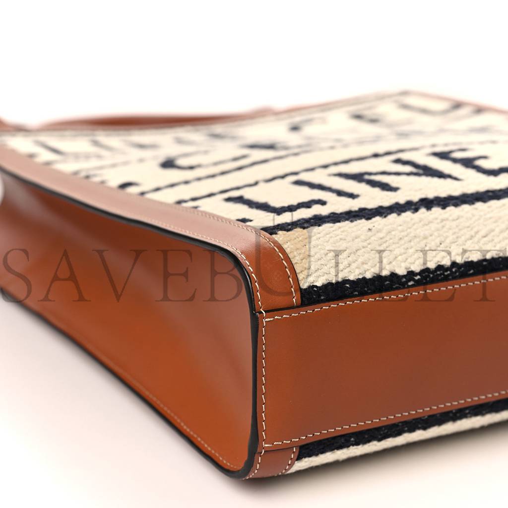 Ce**e all over textile calfskin small vertical cabas natural tan black (32*29*8cm)