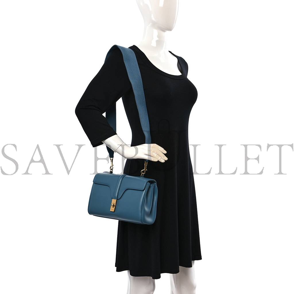 Ce**e smooth calfskin teen soft 16 shoulder bag blue grey (24*17*8cm)