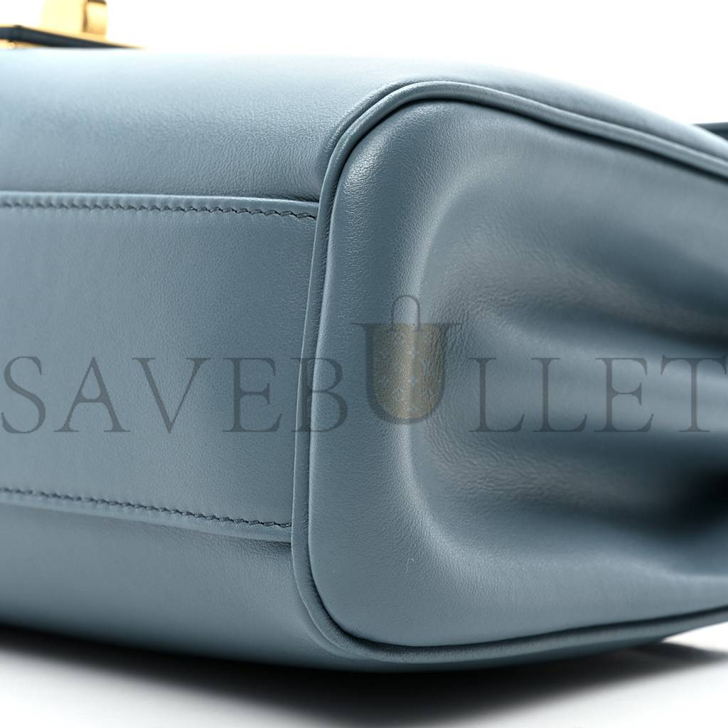 Ce**e smooth calfskin teen soft 16 shoulder bag blue grey (24*17*8cm)