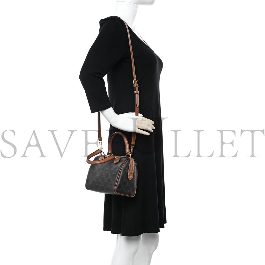 Ce**e triomphe canvas calfskin small boston bag tan (20*15*10cm)