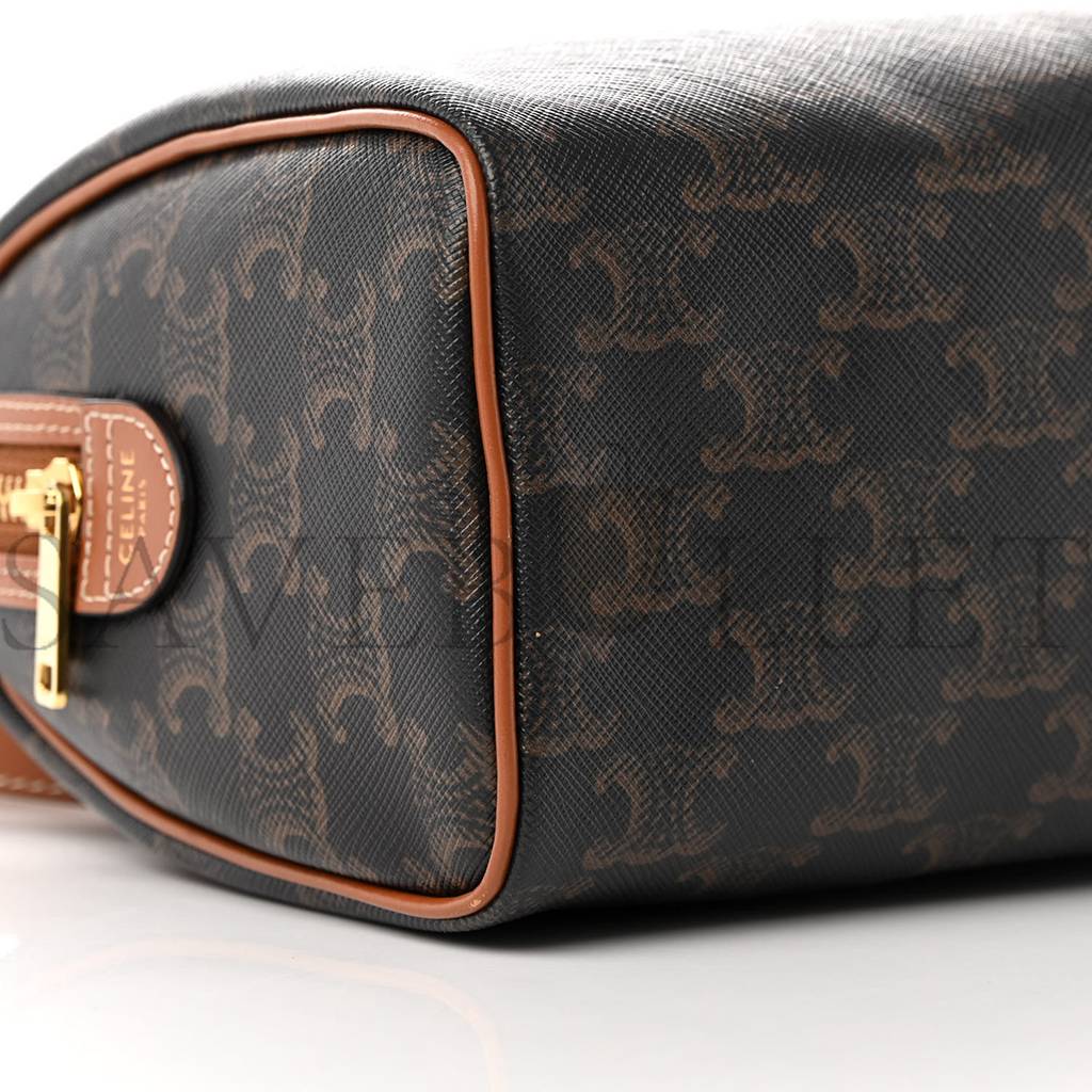 Ce**e triomphe canvas calfskin small boston bag tan (20*15*10cm)