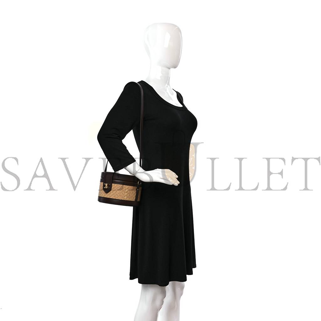 Ce**e raffia calfskin triomphe medium tambour bag natural (18*18*12cm)