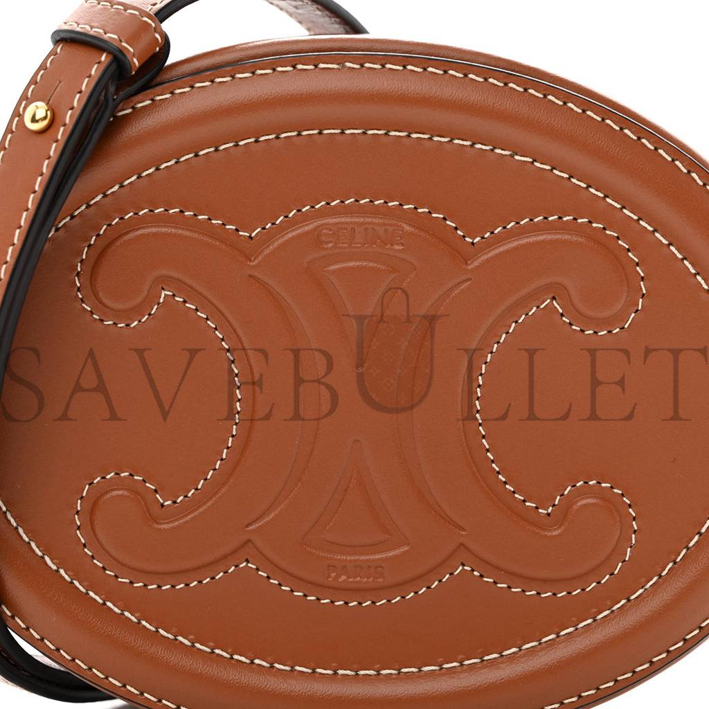 Ce**e smooth calfskin cuir triomphe oval crossbody purse tan (16*12*4cm)