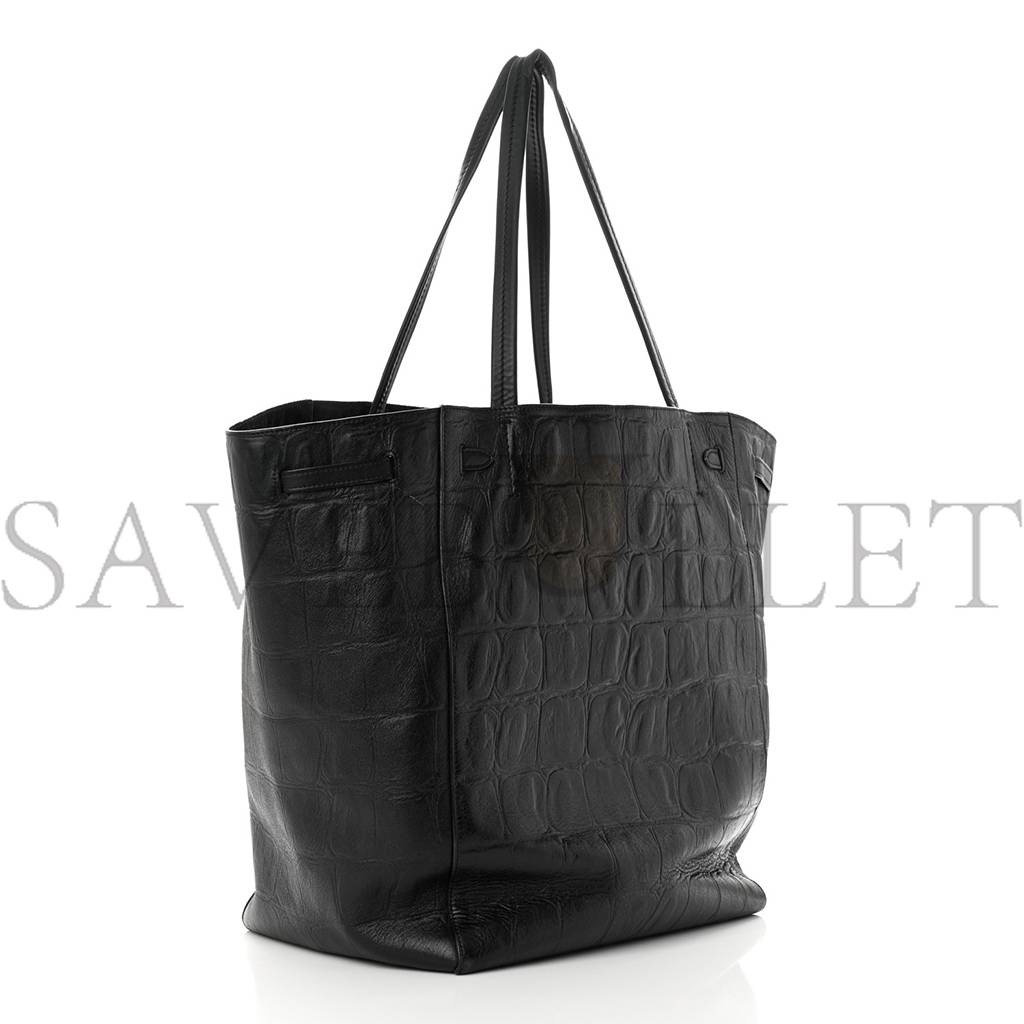 Ce**e crocodile embossed calfskin medium belt cabas phantom black (34*28*20cm)