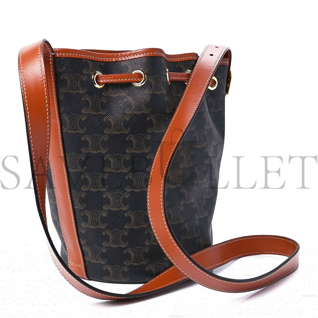 Ce**e triomphe canvas calfskin small drawstring bucket bag tan (21*15*15cm)