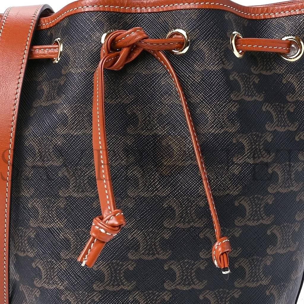 Ce**e triomphe canvas calfskin small drawstring bucket bag tan (21*15*15cm)