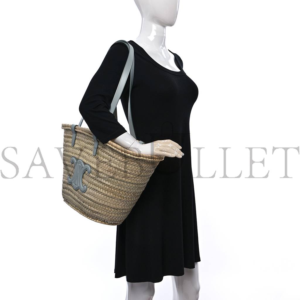 Ce**e raffia calfskin triomphe medium panier soft blue (25*25*13cm)