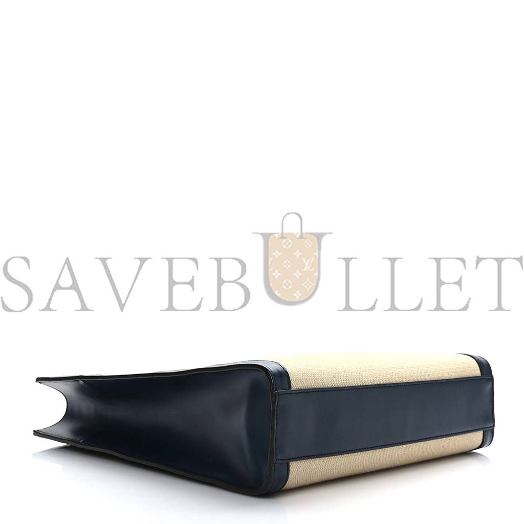 Ce**e canvas calfskin logo print small vertical cabas natural navy (32*28*8cm)
