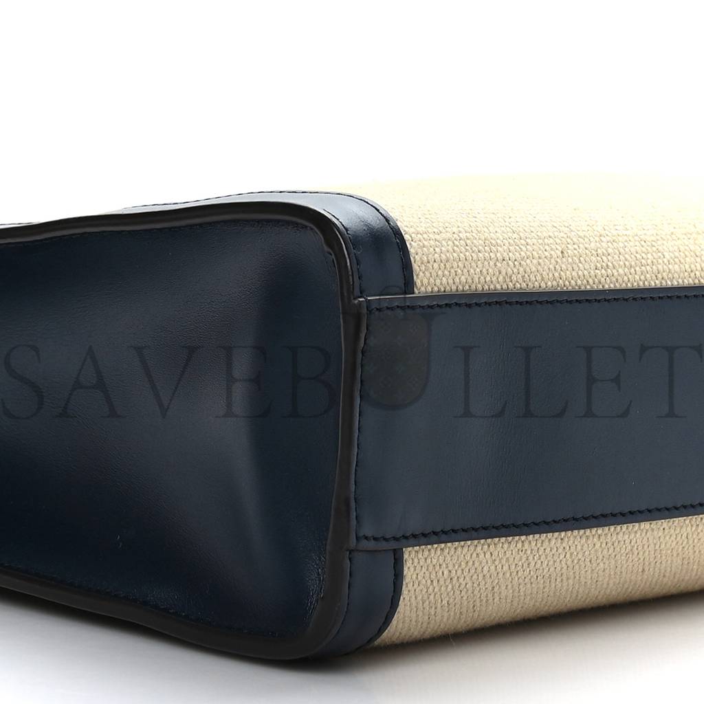 Ce**e canvas calfskin logo print small vertical cabas natural navy (32*28*8cm)