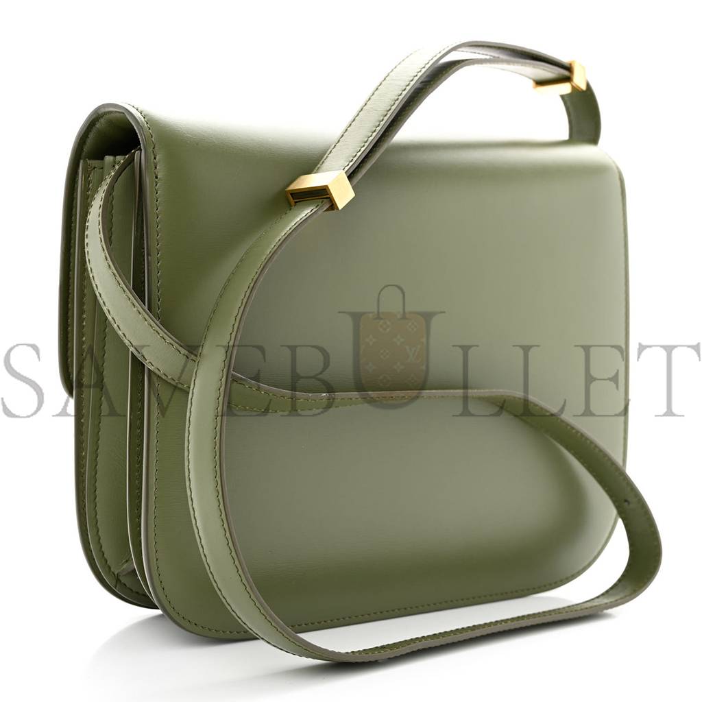 Ce**e box calfskin classic box medium flap bag army green (23*18*6cm)