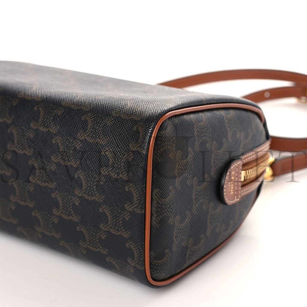 Ce**e triomphe canvas calfskin small boston bag tan (20*15*11cm)