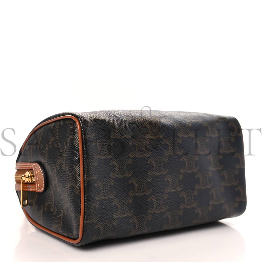 Ce**e triomphe canvas calfskin small boston bag tan (22*18*13cm)