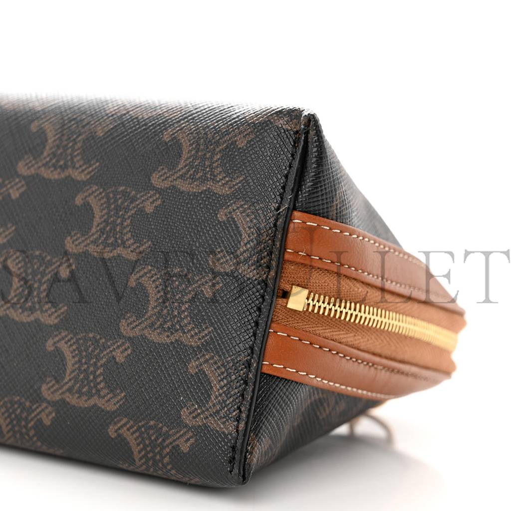 Ce**e triomphe canvas calfskin mini clutch on chain tan (17*11*9cm)