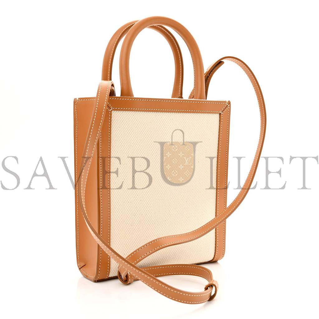 Ce**e canvas calfskin mini vertical cabas natural tan (20*17*6cm)