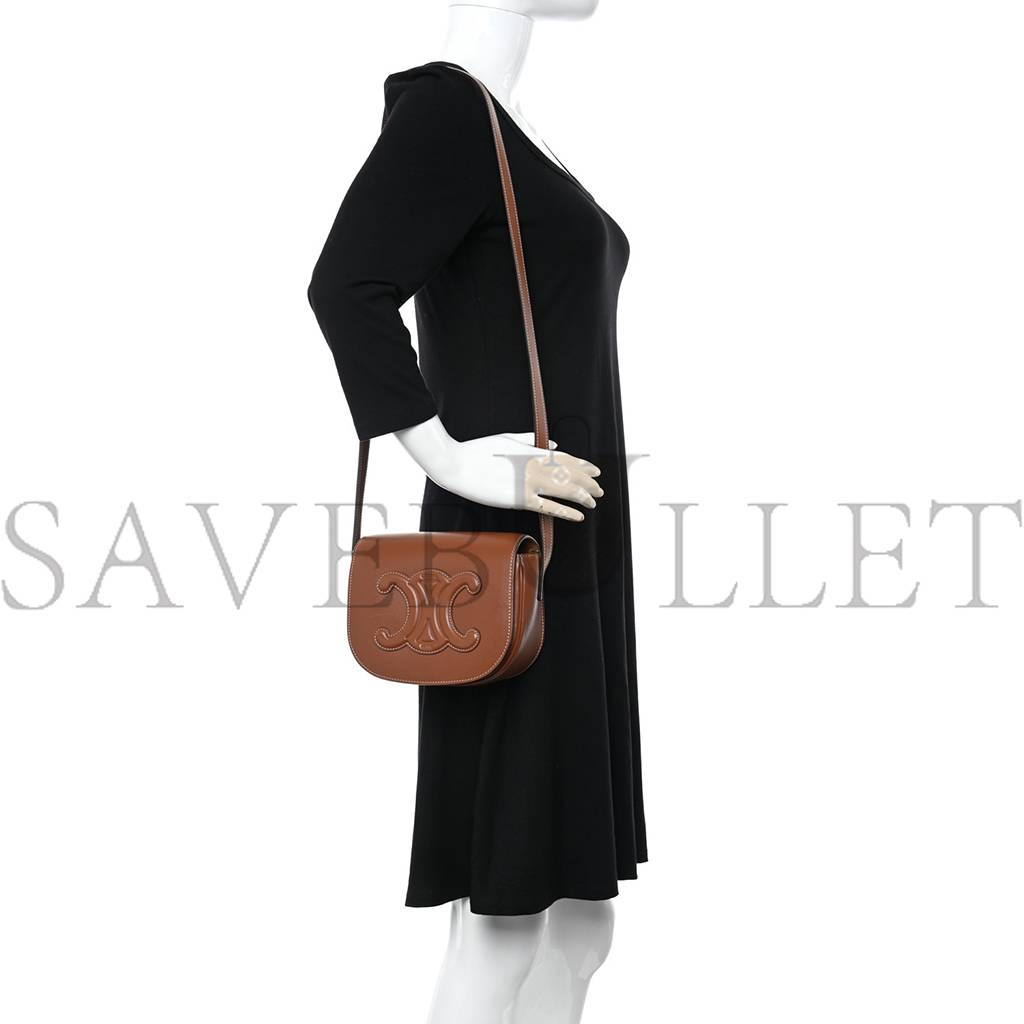 Ce**e smooth calfskin cuir triomphe folco crossbody bag tan (19*16*6cm)