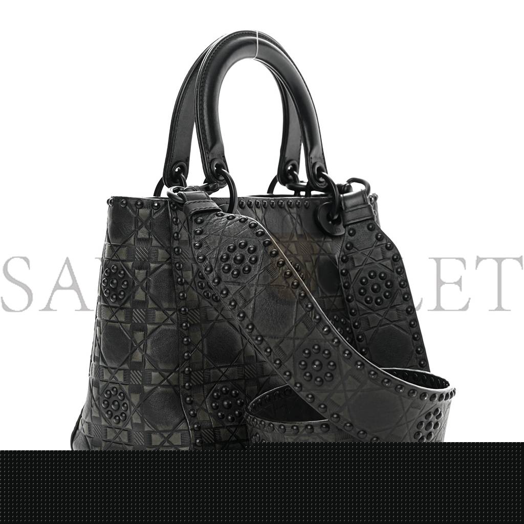 d*or calfskin cannage embossed studded medium S*pple lady d*or black (24*20*12.1cm)