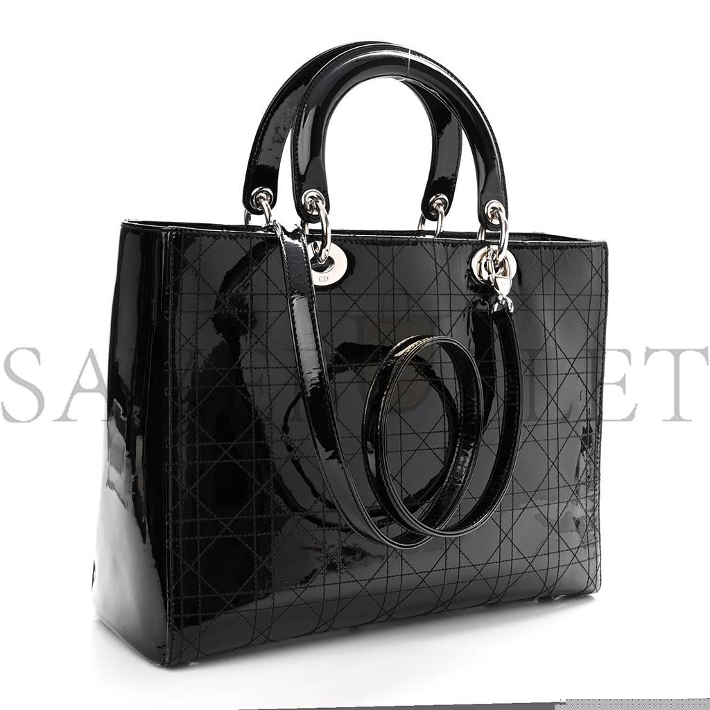D*or patent cannage stitched large lady D*or black (32*25*11.4cm)