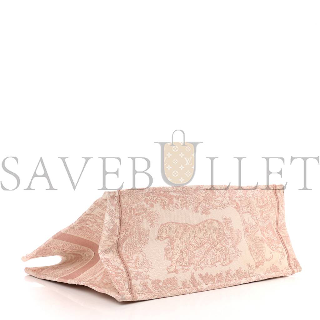 D*or canvas toile de jouy embroidered large book tote pink (42*35*10.2cm)