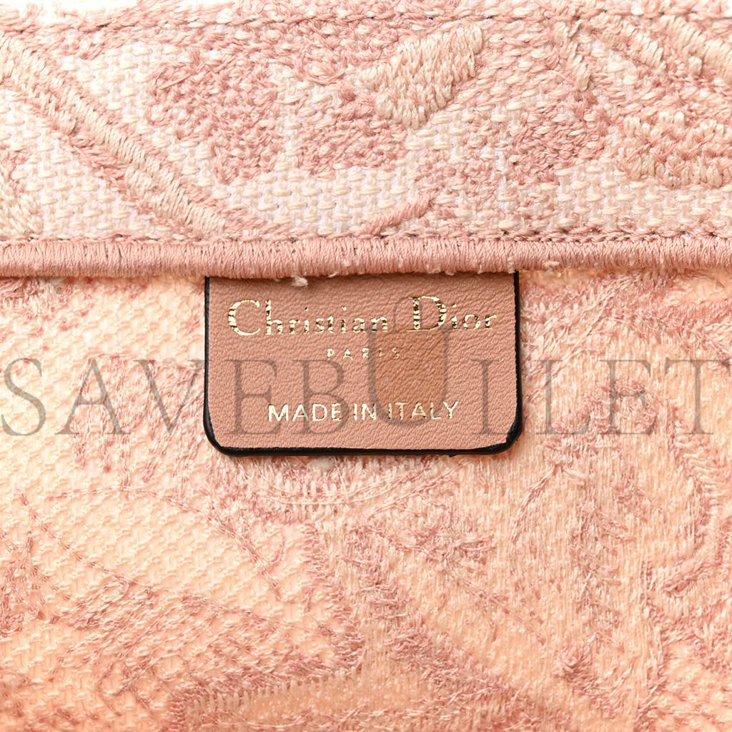 D*or canvas toile de jouy embroidered large book tote pink (42*35*10.2cm)