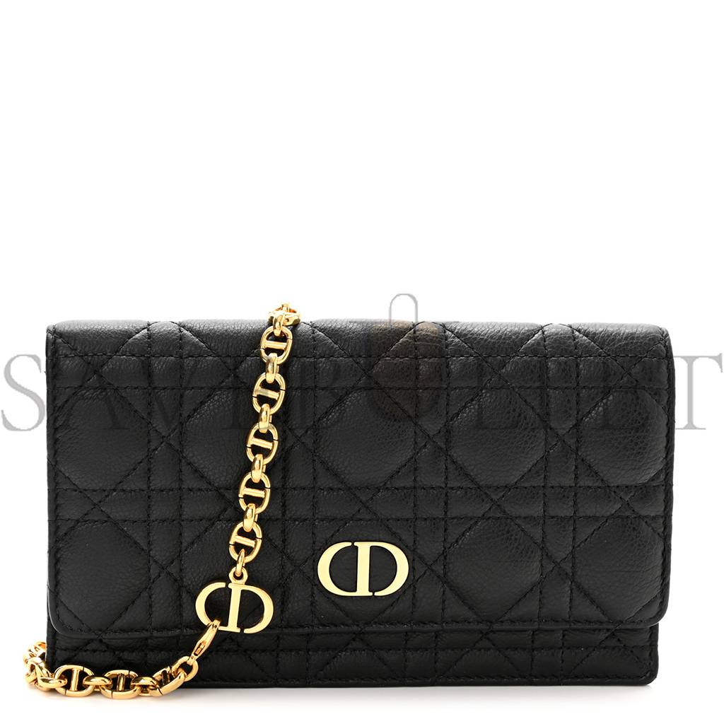 d*or S*pple calfskin cannage caro belt pouch with chain black (20*12*3.2cm)