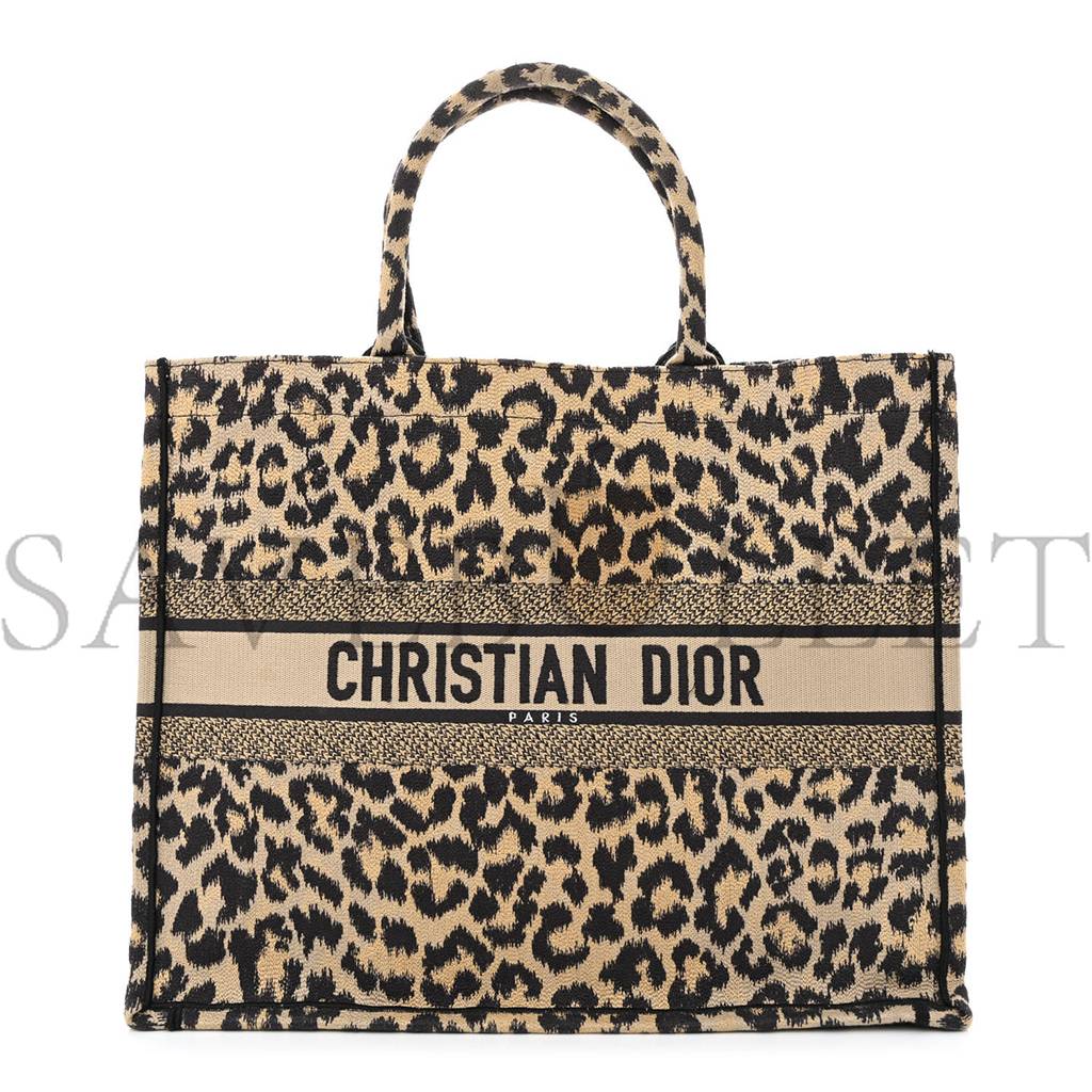 D*or canvas mizza embroidered large leopard book tote beige (42*33*15.2cm)