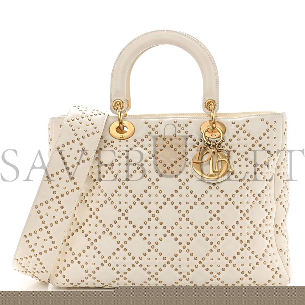 d*or lambskin cannage studded large S*pple lady d*or white (30*25*11.4cm)