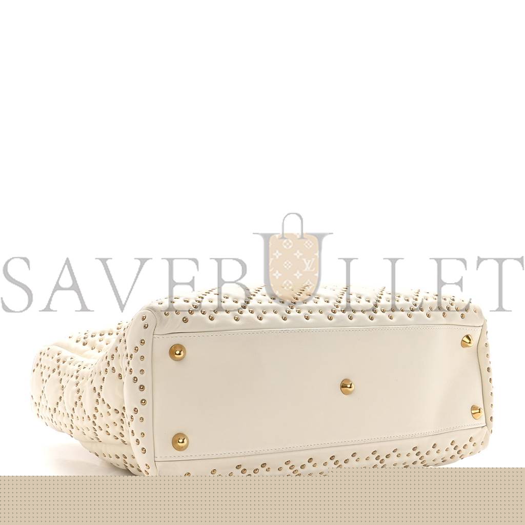d*or lambskin cannage studded large S*pple lady d*or white (30*25*11.4cm)