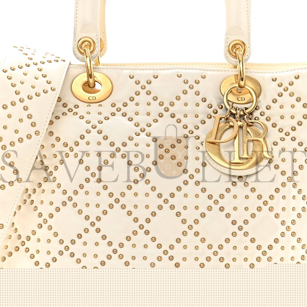 d*or lambskin cannage studded large S*pple lady d*or white (30*25*11.4cm)