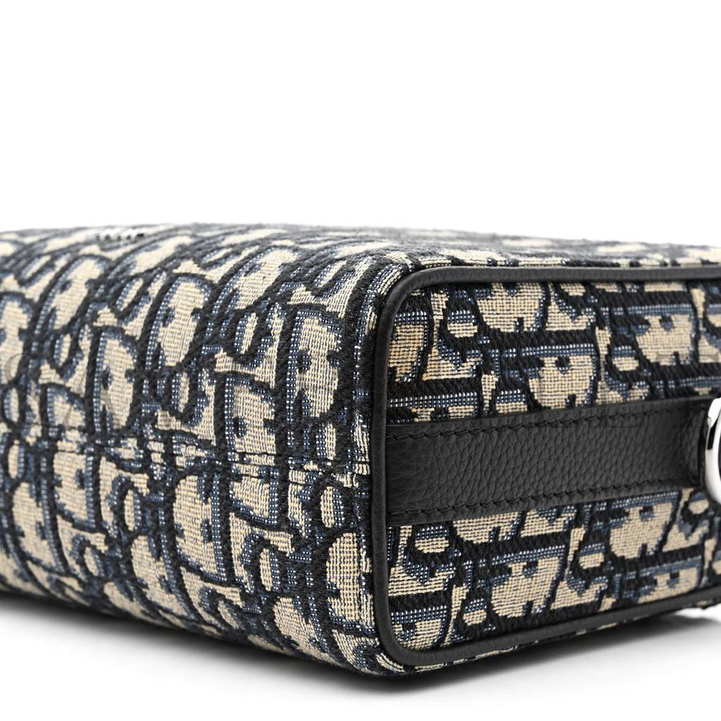 D*or oblique jacquard grained calfskin lingot pouch beige black (22*17*5.7cm)